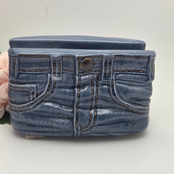 Vintage Ceramic Hand Painted Ceramic Blue Jeans Mail/Letter Holder - Picture 1 of 10